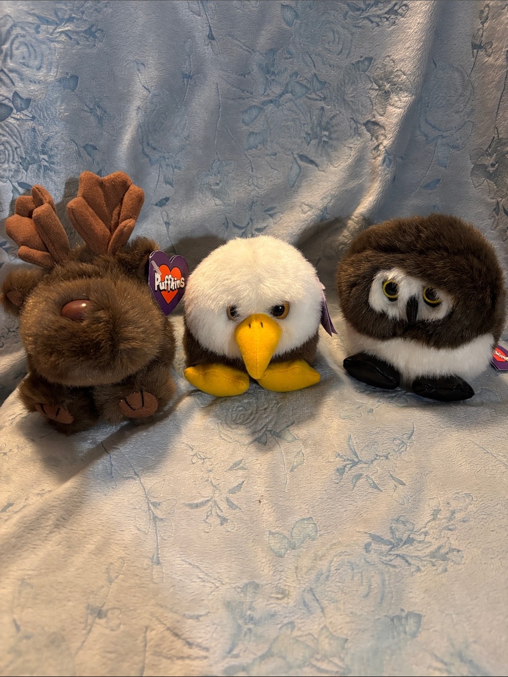 Vintage Puffkins Stuffed Animals-Set of 3        Moose,Eagle and Owl